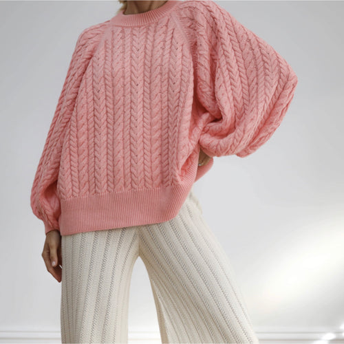 Oversized Cable Knit Crew Neck