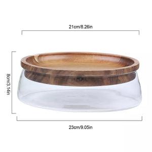 Glass bowl with wooden cover